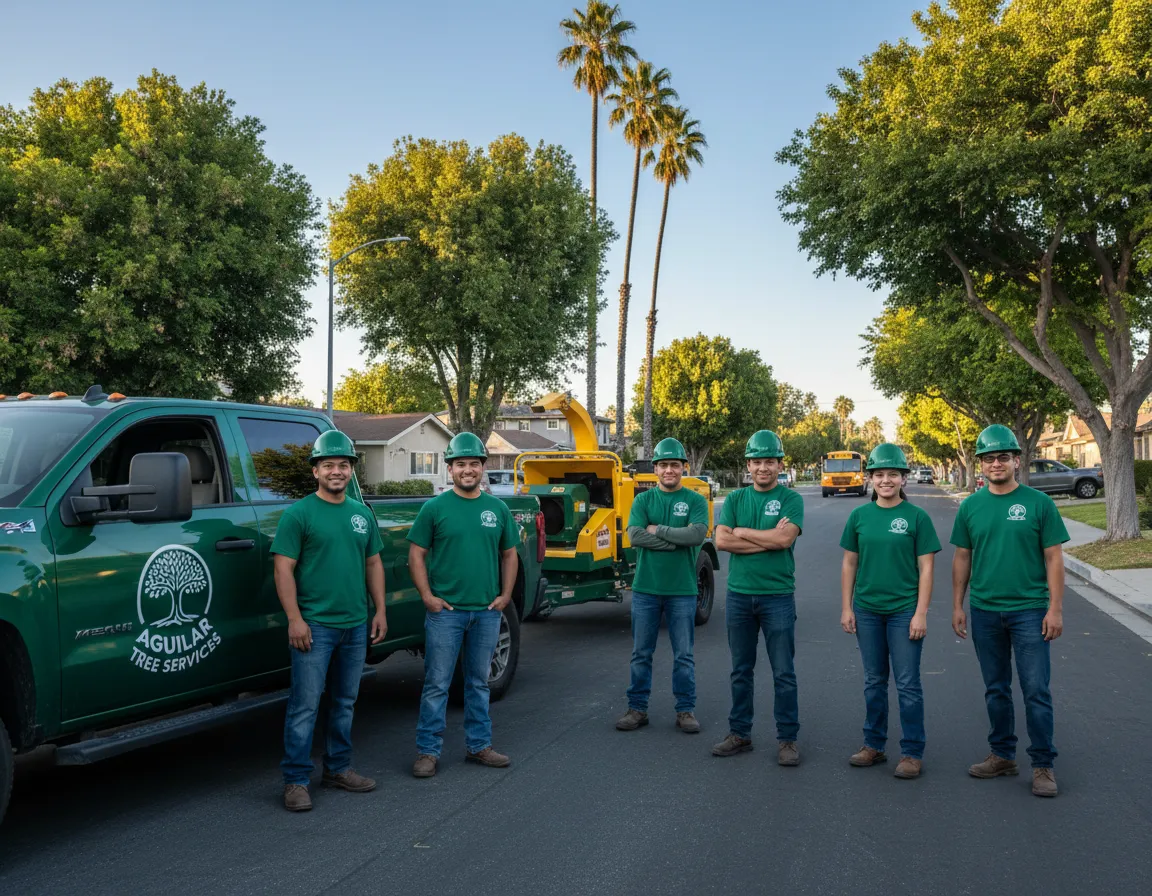 Aguilar Tree Services crew working on a residential tree in La Habra